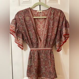 MAX STUDIO Women's V-Neck Flutter Sleeve Tie-Back Blouse Top